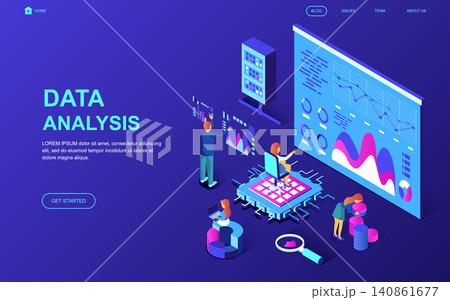 Modern flat design isometric concept of Auditing, Data Analysis decorated people character for website and mobile website development. Isometric landing page template. Vector illustration. 140861677