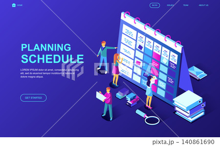 Modern flat design isometric concept of Planning Schedule decorated people character for website and mobile website development. Isometric landing page template. Vector illustration. 140861690