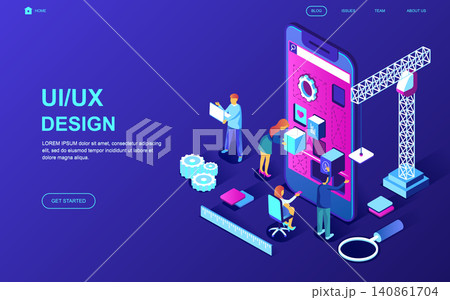 Modern flat design isometric concept of UX, UI Design decorated people character for website and mobile website development. Isometric landing page template. Vector illustration. Modern flat design isometric concept of UX, UI Design decorated people character for website and mobile website development. Isometric landing page template. Vector illustration. 140861704
