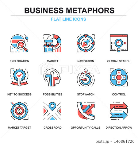 Flat line business process icons concepts set for website and mobile site and apps. Solution finding, market strategy tactics. Thin line color simple pictogram pack. Vector illustration. Flat line business process icons concepts set for website and mobile site and apps. Solution finding, market strategy tactics. Thin line color simple pictogram pack. Vector illustration. 140861720