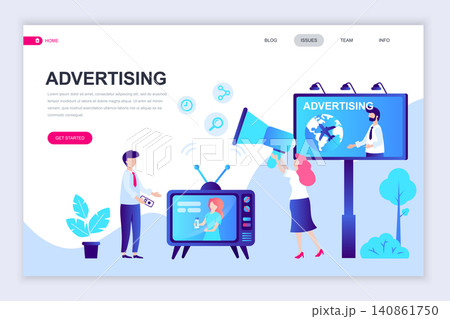 Modern flat web page design template of Advertising and Promotion decorated people character for website and mobile website development. Flat landing page template. Vector illustration. Modern flat web page design template of Advertising and Promotion decorated people character for website and mobile website development. Flat landing page template. Vector illustration. 140861750