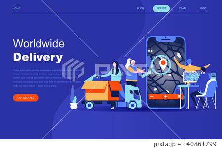 Modern flat design concept of Worldwide Delivery for website and mobile website development. Landing page template. Warehouse, truck, forklift, courier, drone and delivery man. Vector illustration. Modern flat design concept of Worldwide Delivery for website and mobile website development. Landing page template. Warehouse, truck, forklift, courier, drone and delivery man. Vector illustration. 140861799