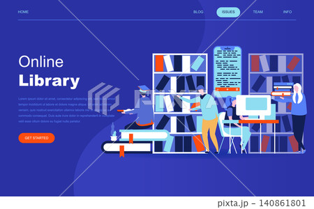 Modern flat design concept of Online Library for website and mobile website development. Landing page template. Technology and literature, digital culture on media library. Vector illustration. Modern flat design concept of Online Library for website and mobile website development. Landing page template. Technology and literature, digital culture on media library. Vector illustration. 140861801