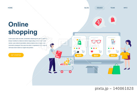 Modern flat web page design template of Online Shopping decorated people character for website and mobile website development. Flat landing page template. Vector illustration. 140861828
