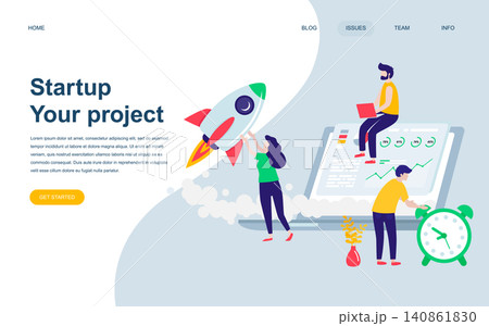 Modern flat web page design template of Startup Your Project decorated people character for website and mobile website development. Flat landing page template. Vector illustration. Modern flat web page design template of Startup Your Project decorated people character for website and mobile website development. Flat landing page template. Vector illustration. 140861830