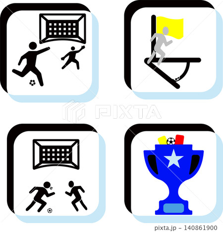 Football match icons showing goal corner duel and championship trophy 140861900