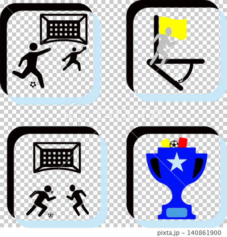 Football match icons showing goal corner duel and championship trophy 140861900