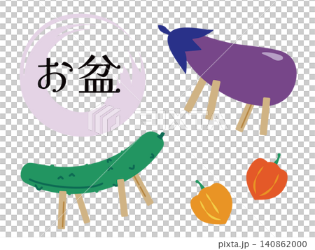 お盆の精霊馬と鬼灯のイメージイラスト 140862000