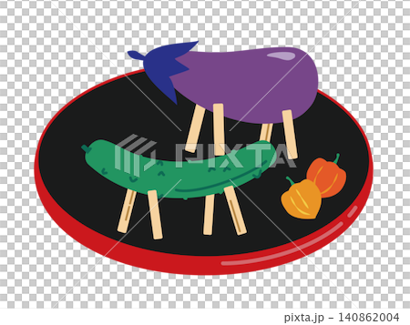 An illustration of a spirit horse and Chinese lantern plant placed on a tray. An illustration of a spirit horse and Chinese lantern plant placed on a tray. 140862004
