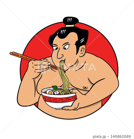 Japanese ramen logo design illustration. sumo eat ramen noodles Japanese ramen logo design illustration. sumo eat ramen noodles 140862089