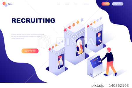 Modern flat design isometric concept of Recruiting decorated people character for website and mobile website development. Isometric landing page template. Vector illustration. Modern flat design isometric concept of Recruiting decorated people character for website and mobile website development. Isometric landing page template. Vector illustration. 140862198