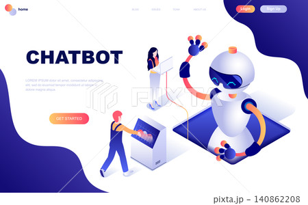 Modern flat design isometric concept of Chat Bot and Marketing decorated people character for website and mobile website development. Isometric landing page template. Vector illustration. Modern flat design isometric concept of Chat Bot and Marketing decorated people character for website and mobile website development. Isometric landing page template. Vector illustration. 140862208