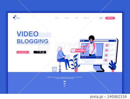 Modern flat web page design template concept of Video Blogging decorated people character for website and mobile website development. Flat landing page template. Vector illustration. Modern flat web page design template concept of Video Blogging decorated people character for website and mobile website development. Flat landing page template. Vector illustration. 140862316