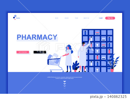 Modern flat web page design template concept of Pharmacist in Pharmacy decorated people character for website and mobile website development. Flat landing page template. Vector illustration. 140862325