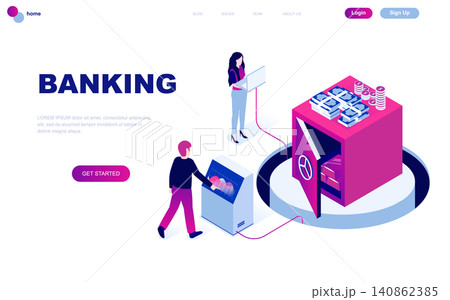 Modern flat design isometric concept of Online Banking decorated people character for website and mobile website development. Isometric landing page template. Vector illustration. Modern flat design isometric concept of Online Banking decorated people character for website and mobile website development. Isometric landing page template. Vector illustration. 140862385
