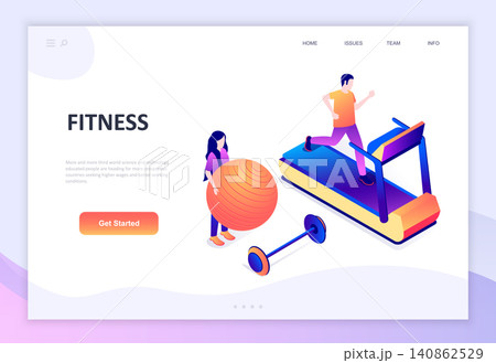 Modern flat design isometric concept of Fitness decorated people character for website and mobile website development. Isometric landing page template. Vector illustration. Modern flat design isometric concept of Fitness decorated people character for website and mobile website development. Isometric landing page template. Vector illustration. 140862529