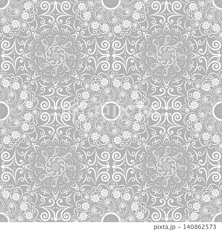 White mandalas, boho style, grey background. Seamless floral pattern-188. 140862573