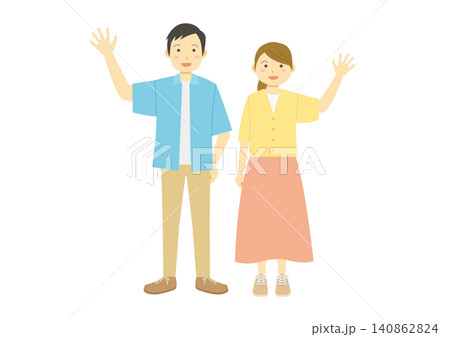 手を振る夏服の男女のイメージイラスト 手を振る夏服の男女のイメージイラスト 140862824