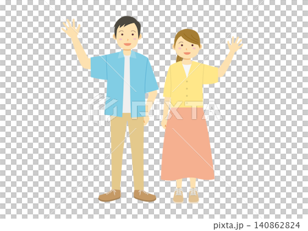 手を振る夏服の男女のイメージイラスト 手を振る夏服の男女のイメージイラスト 140862824