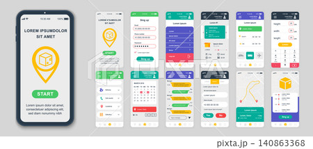Set of UI, UX, GUI screens Delivery app flat design template for mobile apps, responsive website wireframes. Web design UI kit. Delivery Dashboard. Set of UI, UX, GUI screens Delivery app flat design template for mobile apps, responsive website wireframes. Web design UI kit. Delivery Dashboard. 140863368