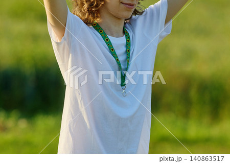 Person wearing sunflower lanyard for hidden disabilities awareness Person wearing sunflower lanyard for hidden disabilities awareness 140863517