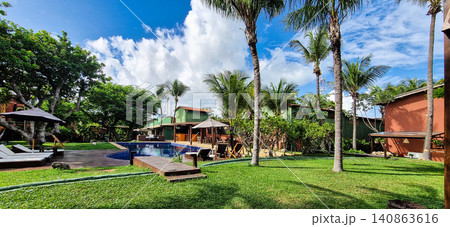 Jericoacoara, Brazil - Jan 24, 2026: Pousada resort with rustic and colorful decor in the village of Jericoacoara in Brazil 140863616