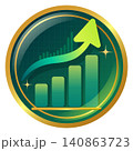 Green Financial Growth Bar Chart Icon with Upward Arrow and Gold Rim 140863723