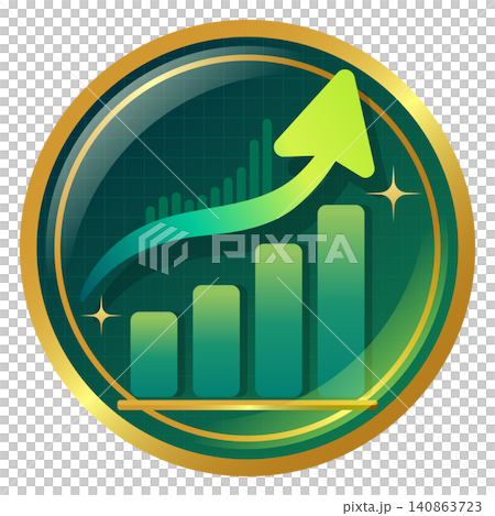 Green Financial Growth Bar Chart Icon with Upward Arrow and Gold Rim Green Financial Growth Bar Chart Icon with Upward Arrow and Gold Rim 140863723