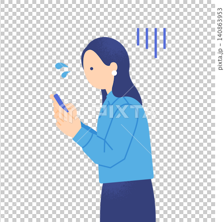スマートフォンを両手で持ち気持ちが沈んでいる女性 ビジネスウーマンの不安な表情のイラスト素材 スマートフォンを両手で持ち気持ちが沈んでいる女性 ビジネスウーマンの不安な表情のイラスト素材 140863953