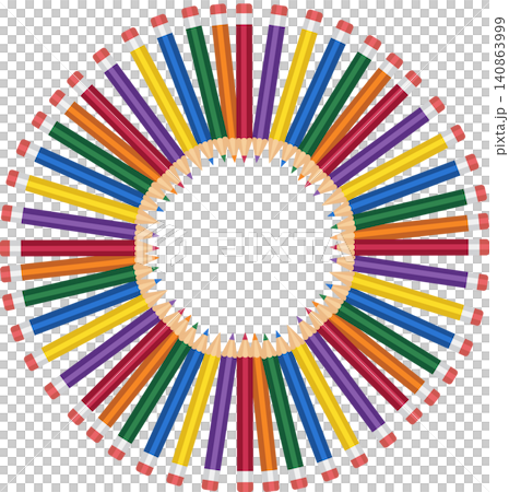 Vector round frame background template made of colorful drawing pencils Vector round frame background template made of colorful drawing pencils 140863999