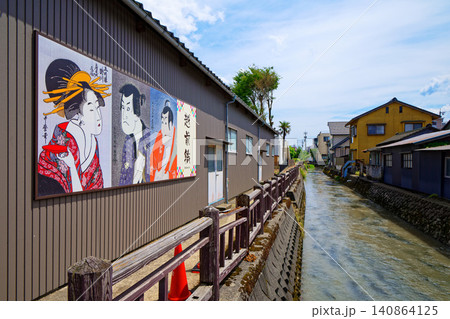 田島川沿いの越前織展示パネル 田島川沿いの越前織展示パネル 140864125