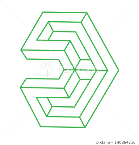 Impossible shapes. Sacred geometry. Optical illusion. Abstract eternal geometric object. Impossible endless outline logo. Impossible geometry object on a white background. Optical art. Impossible shapes. Sacred geometry. Optical illusion. Abstract eternal geometric object. Impossible endless outline logo. Impossible geometry object on a white background. Optical art. 140864216
