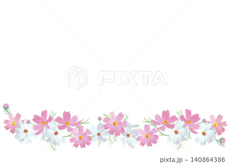 手描きの華やかなコスモスの花のラインイラスト素材 手描きの華やかなコスモスの花のラインイラスト素材 140864386