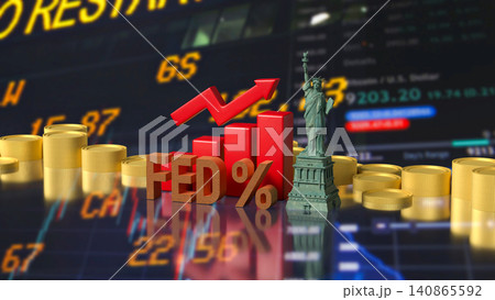 Federal Reserve Rate Hike And American Market Growth 3d render. Federal Reserve Rate Hike And American Market Growth 3d render. 140865592