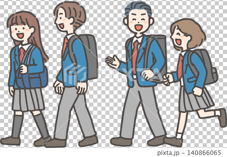 おしゃべりして歩く冬制服の学生4人（中学生・高校生） 140866065