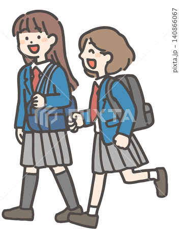 おしゃべりして歩く冬制服の女子学生2人(中学生・高校生) おしゃべりして歩く冬制服の女子学生2人(中学生・高校生) 140866067
