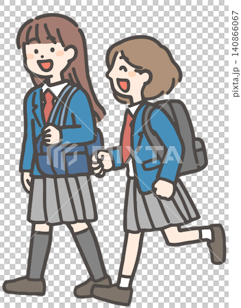 おしゃべりして歩く冬制服の女子学生2人(中学生・高校生) おしゃべりして歩く冬制服の女子学生2人(中学生・高校生) 140866067