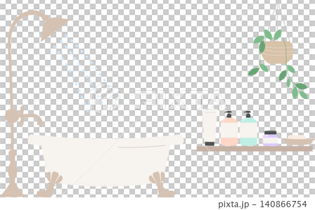 ナチュラルカラーのバスルーム背景イラスト素材 ナチュラルカラーのバスルーム背景イラスト素材 140866754