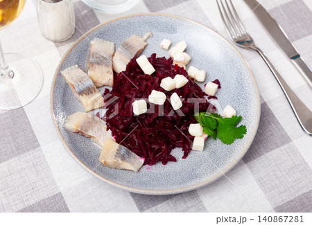 Beetroot served with cheese and pickled mackerel Beetroot served with cheese and pickled mackerel 140867281