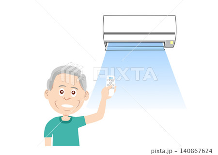 エアコンで室温調整する高齢者のイラスト　熱中症対策 140867624