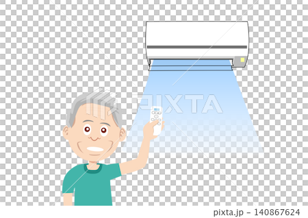 エアコンで室温調整する高齢者のイラスト　熱中症対策 140867624