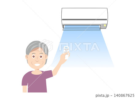エアコンで室温調整する高齢者のイラスト　熱中症対策 140867625