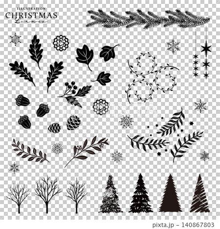 Hand-drawn Christmas motif silhouette illustration set Hand-drawn Christmas motif silhouette illustration set 140867803