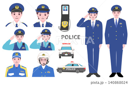 【仕事】警察官の各制服、警察手帳、パトカーなどの素材セット 140868024