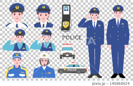 【仕事】警察官の各制服、警察手帳、パトカーなどの素材セット 140868024