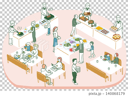 ビュッフェ 手描きベクターイラスト ビュッフェ 手描きベクターイラスト 140868179
