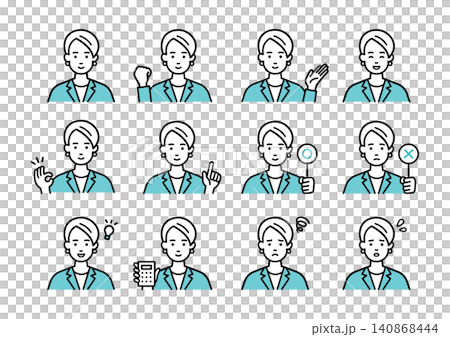 A set of illustrations depicting the expressions and poses of businesswomen. A set of illustrations depicting the expressions and poses of businesswomen. 140868444