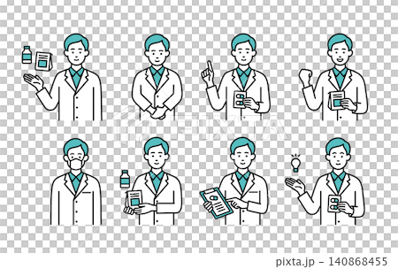 男性薬剤師のイラストポーズセット 男性薬剤師のイラストポーズセット 140868455