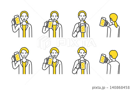 OLのビール乾杯イラストセット OLのビール乾杯イラストセット 140868458