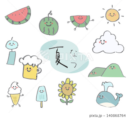 夏にまつわる手描きのイラストセット　ゆるい 140868764
